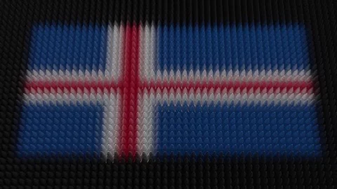 Icelandic Flag Light Shining on Scrolling Bullets Stock Footage 294536069