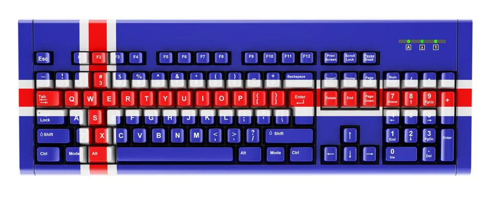 Icelandic flag painted on computer keyboard. 3D rendering Illustrazione stock