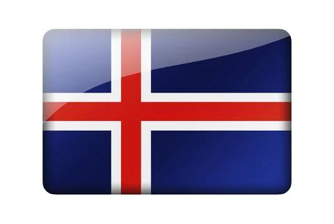 The Icelandic flag. Rectangular glossy icon. Isolated on white background Stock Illustration