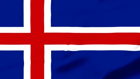 Icelandic flag waving in the wind with blue background Vídeo Stock 343574079