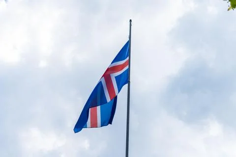 Icelandic flag waving in the wind Stock Photos