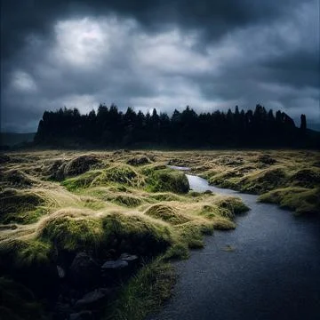 Icelandic landscapes with dramatic clouds. Stock Illustration