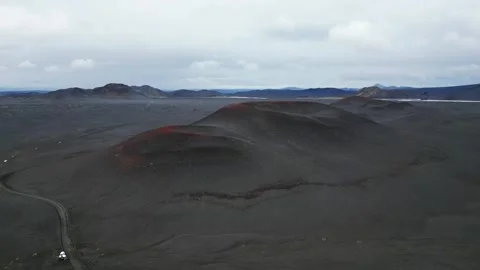 Icelandic volcano craters drone pull-away 4K 60FPS Stock Footage 248144346