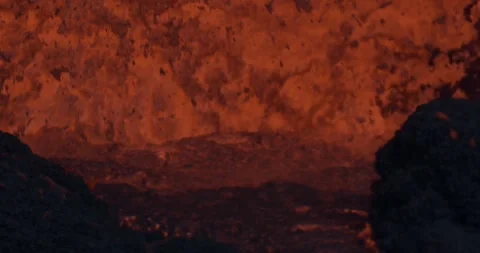 Icelandic Volcano eruption with glowing Red lava bursting to the surface Stock Footage 310160416
