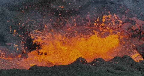Icelandic Volcano eruption with glowing Red lava bursting to the surface Stock Footage 310160424