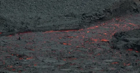 Icelandic Volcano eruption with glowing Red lava bursting to the surface Stock Footage 310160437
