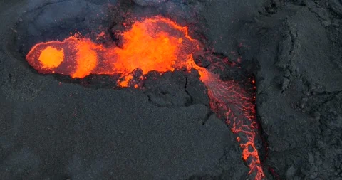 Icelandic Volcano eruption with glowing Red lava bursting to the surface Stock Footage 310160480