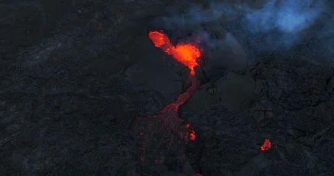 Icelandic Volcano eruption with glowing Red lava bursting to the surface Stock Footage 310160741