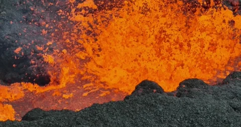 Icelandic Volcano eruption with glowing Red lava bursting to the surface Stock Footage 310160752