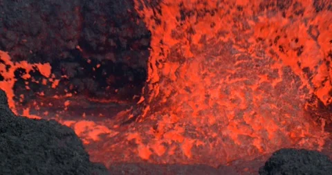 Icelandic Volcano eruption with glowing Red lava bursting to the surface Stock Footage 310160757