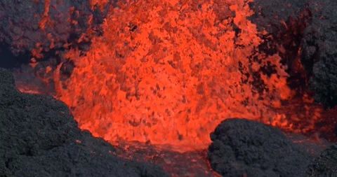 Icelandic Volcano eruption with glowing Red lava bursting to the surface Stock Footage 310160811