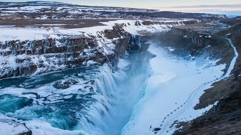 Icelandic Waterfall in Winter Stock Footage 101973931