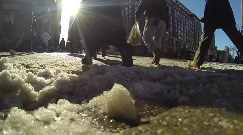 Icey snowy sidewalks Stock Footage 48368399