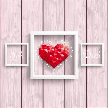 Ich Liebe Dich Low Poly Heart Pink Wood Frames イラスト素材