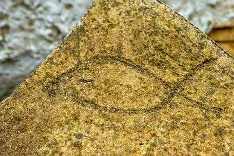 Ichthus christian symbol in stone Stock Photos