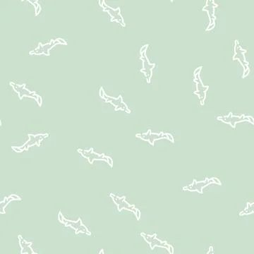 Ichthyosaurus dinosaur line vector seamless pattern sign Stock Illustration