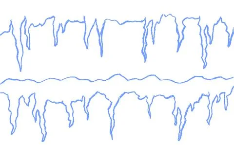 Icicle shelf set drawn by children. Blue pastel wax squiggle strokes on a Stock Illustration