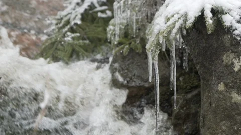 Icicle in stream slowmotion 100FPS Video stock 85538254