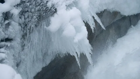 Icicle Texture Formation Overhanging Waterfall Stock Footage 304964714