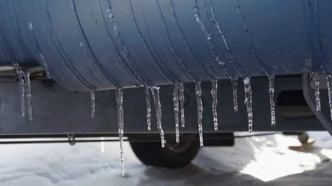 Icicle Under Caravan Cold Winter In Sweden Stock Footage 97143737