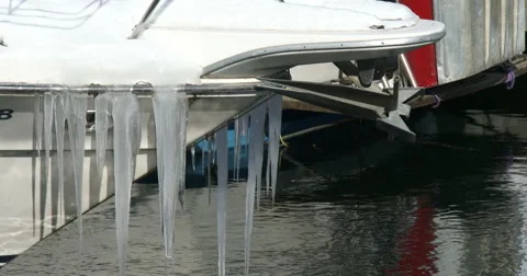 Icicles on the bow of a boat Stock Footage 47481016