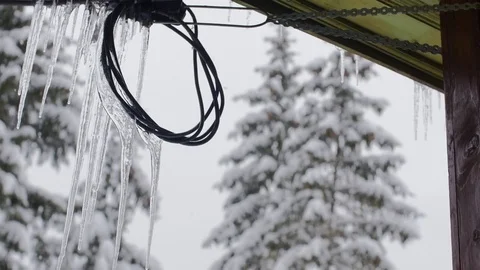 Icicles On A Cable In Winter Stock-Footage 85077305