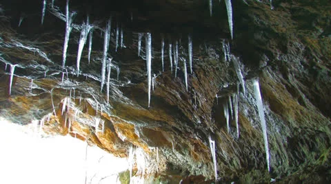 Icicles in cave. Stock Footage 27137033