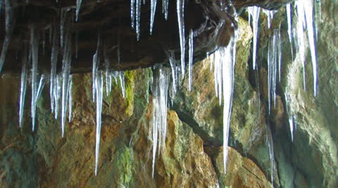 Icicles in cave Stock Footage 27158251