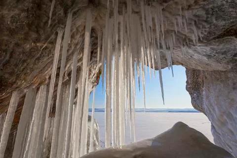 Icicles in the cave Stock Photos