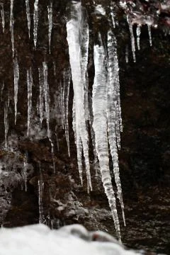 Icicles on dark background Stock Photos
