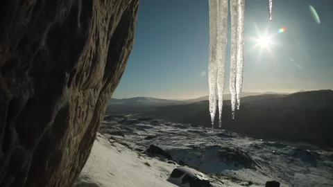 Icicles dripping in cave Video stock 241518420