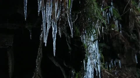 Icicles dripping  from cliff 6 140112 Video stock 10610338