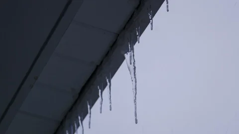 Icicles Hanging From Gutter Cold Winter Stock Footage 100544261
