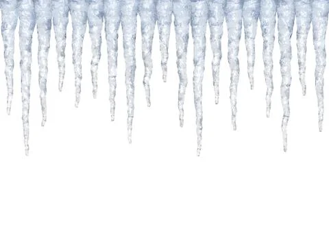 Icicles isolated on white background (closeup) Illustrazione stock