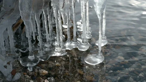 Icicles on the lakes Stock Footage 119538427