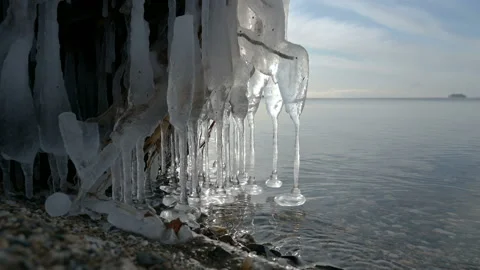 Icicles on the lakes Stock Footage 119550177