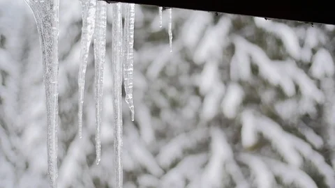 Icicles Melting With Snow In Slow Motion Stock Footage 85103990