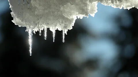 Icicles melting in the warmth of a spring day Stock Footage 37037314