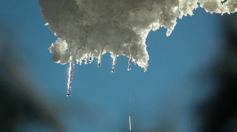 Icicles melting in the warmth of a spring day Stock Footage 37037509