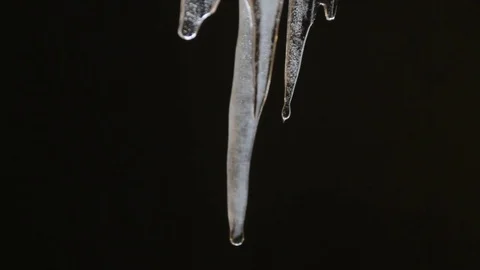 Icicles melts and drips on a black background Video stock 85325489