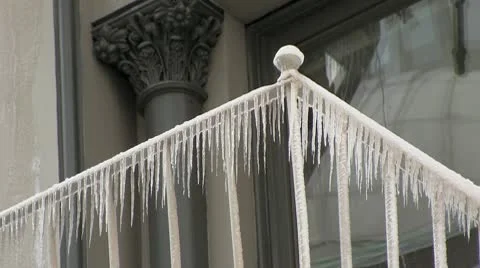 Icicles on the railing Stock Footage 10684311