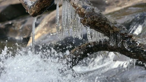Icicles on River Stock-Footage 46592556