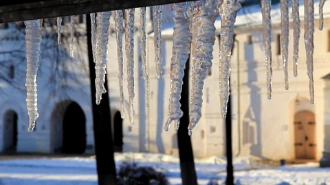 Icicles on the roof Stock Footage 121203322