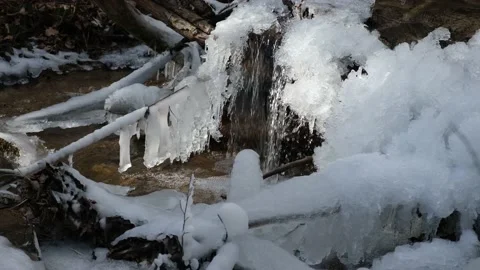 Icicles snow river close-up. Stock Footage 234482504