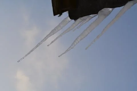 Icicles in Spring day 스톡 사진