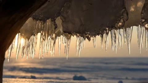 Icicles at sunset Stock Footage 120821553