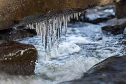 Icicles with Water Stream Stock Photos