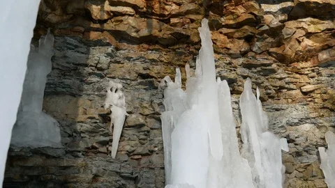 Icicles at Wequiock Falls - Green Bay, Wisconsin Stock Footage 100977267