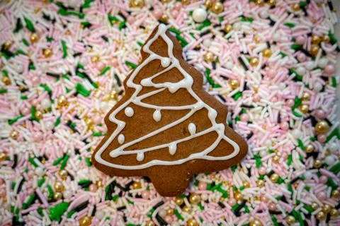 Icing on Christmas Tree Cookie Stockfoto's