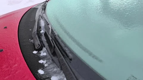 Icing on the windshield in a winter wonderland of freezing rain Stock Footage 327973853